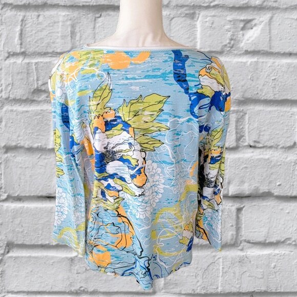 Joss & Jane Blue Floral World Design Comfy Long Sleeve Top in Size Large - Picture 2 of 5